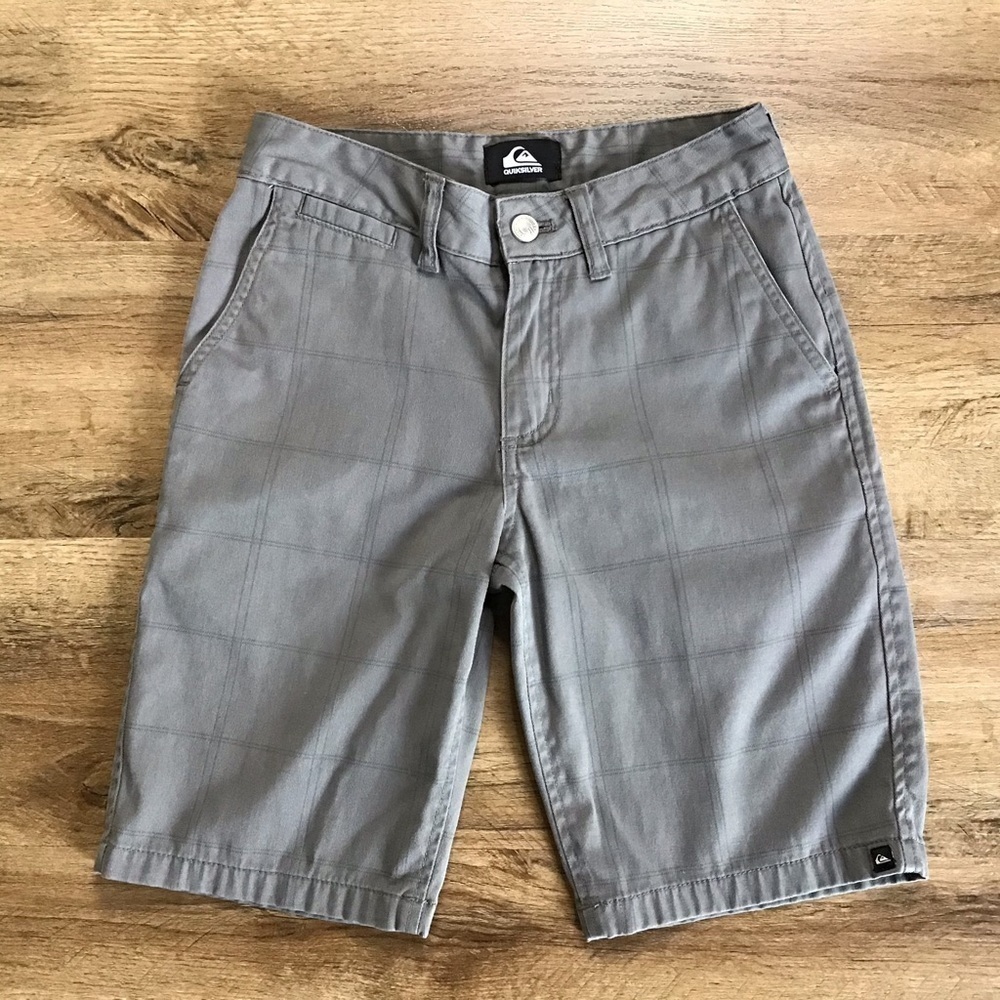 QUICKSILVER Shorts Boys Size 25 Plaid Cotton Pockets Casual Skate Surf Gray
